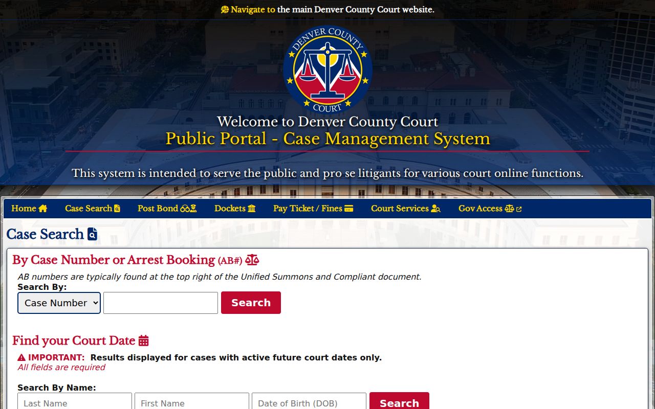 Denver County warrant search Case Quick Search interface