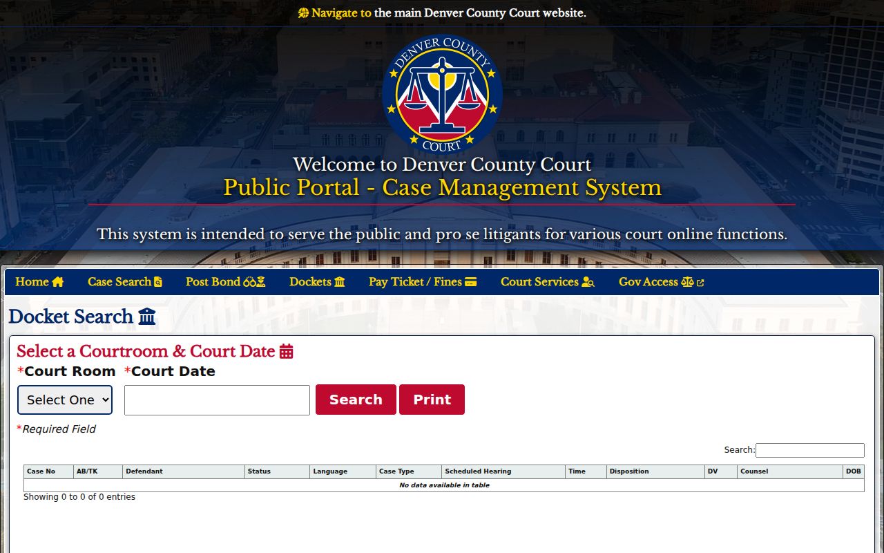Denver County warrant search official docket interface