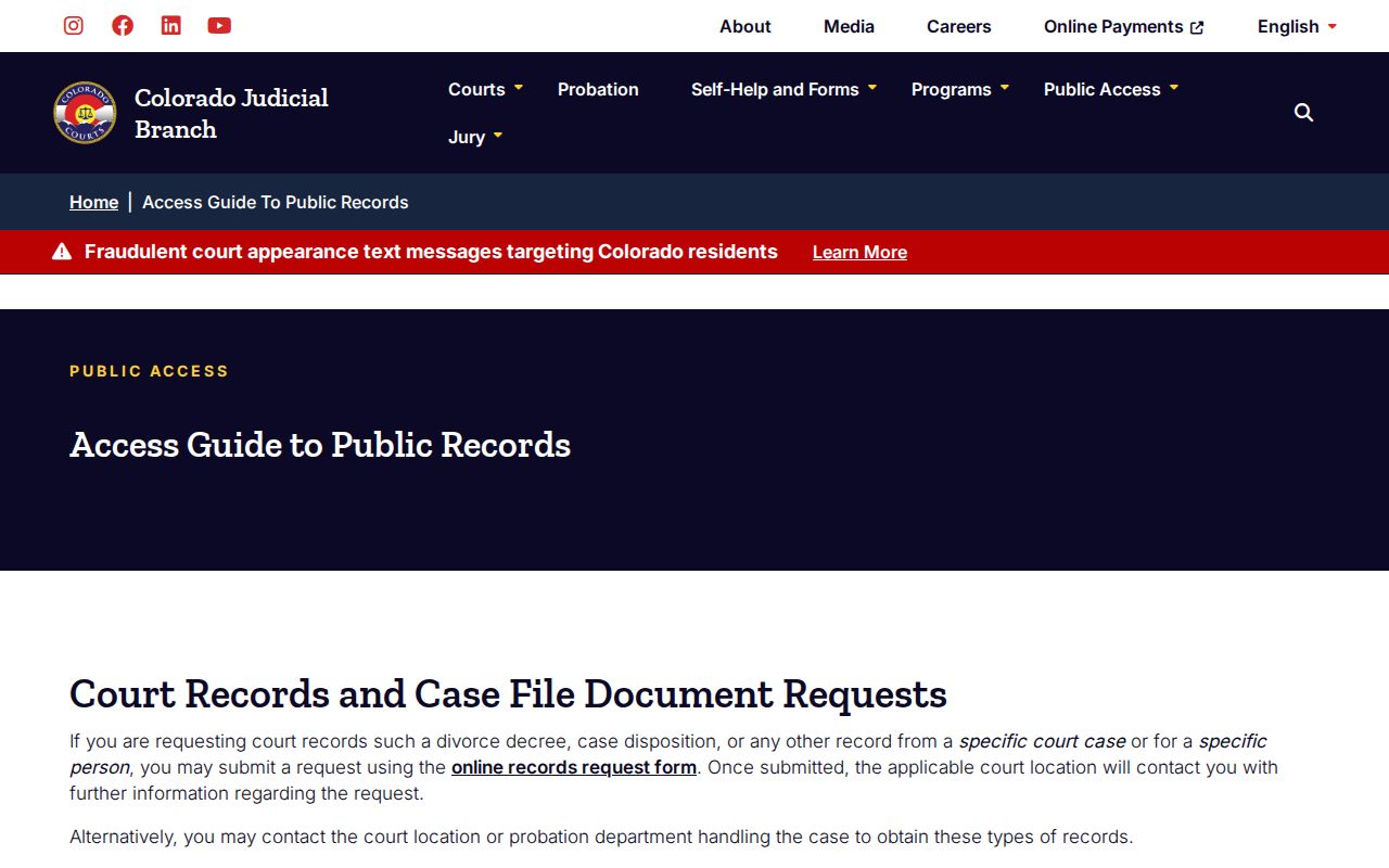 Colorado Judicial Branch guide to public court record access limits