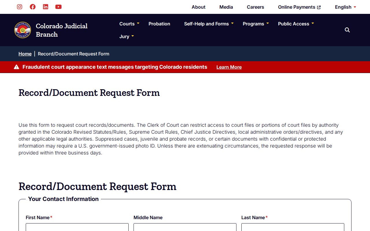 Denver County traffic warrant court record request form