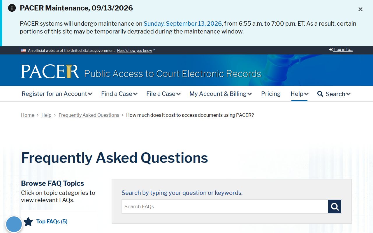 PACER federal court record fee and access guidance