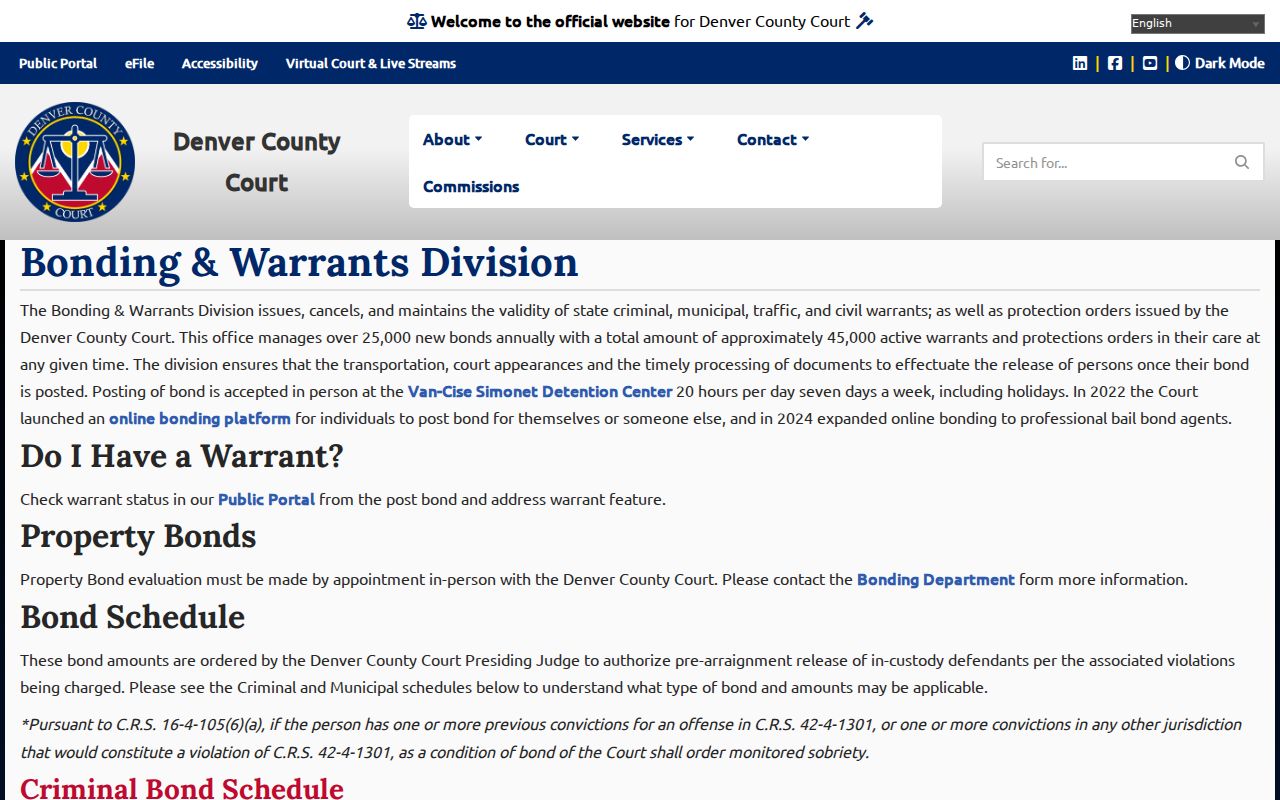 Denver County warrant bonding office guidance